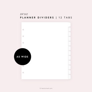 A5 Wide Editable Dividers Template for Planners, Printable DIY Divider Tabs, 12 Blank Tabbed Dashboards, Monthly Labels | DV102