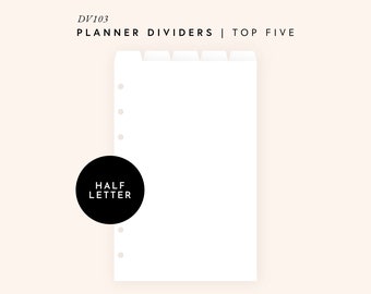 Half-letter Editable Dividers Template, Top 5 Printable Planner Divider Tabs, Blank Tabbed Dashboards Page Bookmark Index Labels | DV103