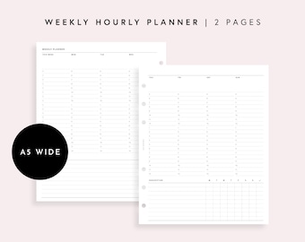 A5 Wide Weekly Schedule Printable, Weekly Hourly Planner Inserts, Vertical Daily Hour Agenda Organizer Undated Week To Do List Layout WO2P