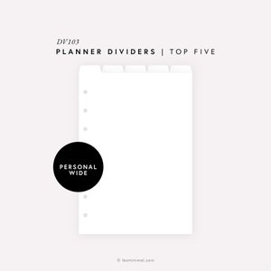 Personal Wide Editable Dividers Template, Printable Planner Divider 5 Top Tabs, Blank Tabbed Dashboards, Bookmark Index Labels | DV103