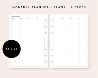 A5 Ring Minimalist Monthly Planner Printable, Blank Month at a Glance, Monthly Overview Calendar, Undated Month on Two Pages Inserts, MO2P