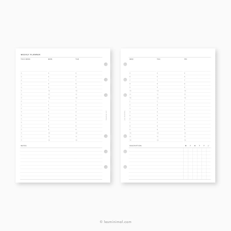A5 Weekly Schedule Printable Weekday Hourly Planner Inserts | Etsy
