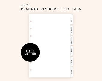 Half-letter Editable Dividers Template, Printable Planner Divider Tabs, 6 Blank Tabbed Dashboards, Page Bookmarks Index Labels | DV101