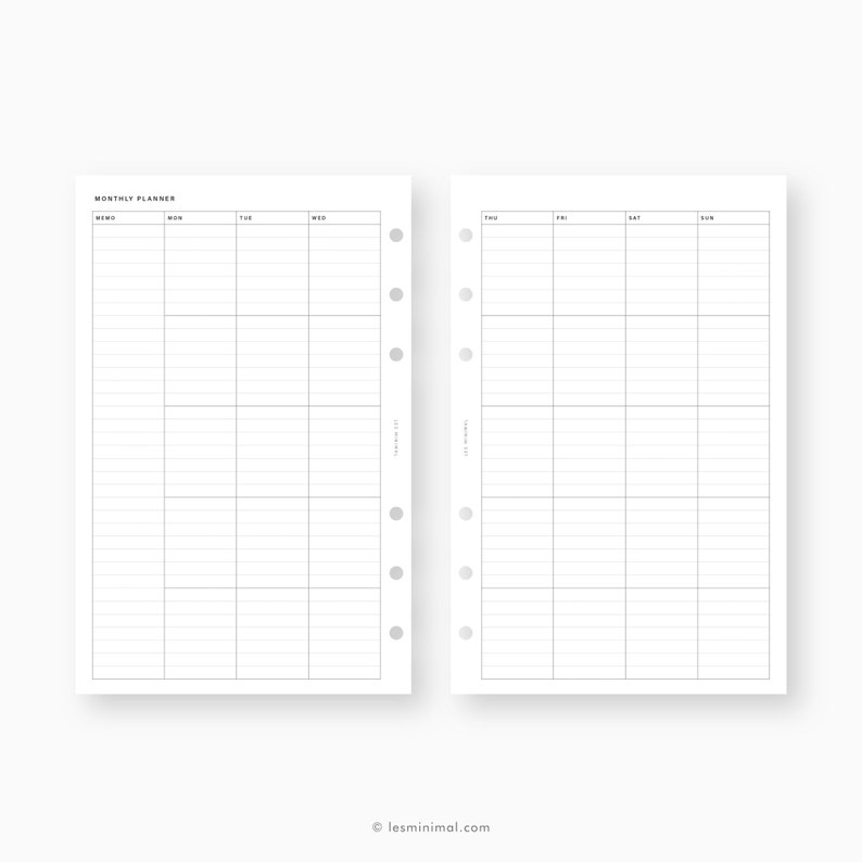 Half Letter Month on Two Pages Lined, Minimal Monthly Planner Printable ...