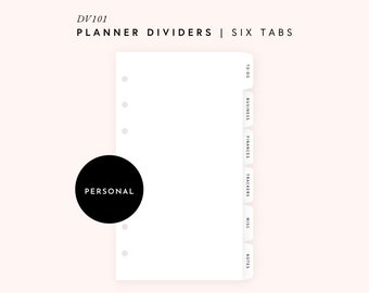 Personal Rings Editable Dividers Template, Printable Planner Divider Tabs, 6 Blank Tabbed Dashboards, Page Bookmark Index Labels | DV101
