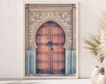 Printable Moroccan door photo, pastel boho digital art print, arabic architecture print, Instant Download