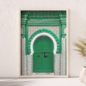 Printable Moroccan Door photo, colorful boho digital print, arabic architecture print, islamic art poster green wall art, Instant Download