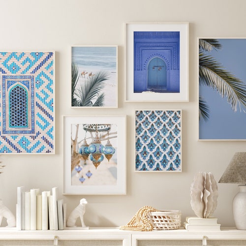 Blue Moroccan Wall Art Set of 2 Prints Modern Morocco Boho Etsy