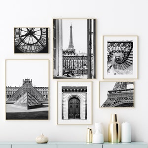 Set of 6 printable black and white Paris photos, Paris gallery wall set, architecture print set, original art print, Digital download