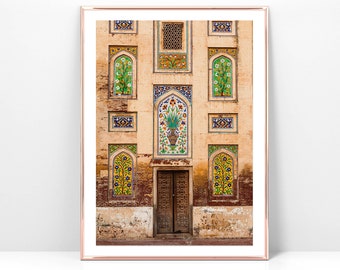 Printable photo of a Moroccan door with floral mosaics, boho digital art print, arabic architecture print, Instant Download