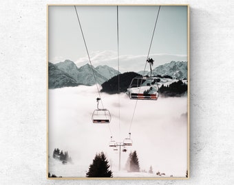 Download Printable Photo of a dreamy ski lift in the snow vertical Digital Art Print