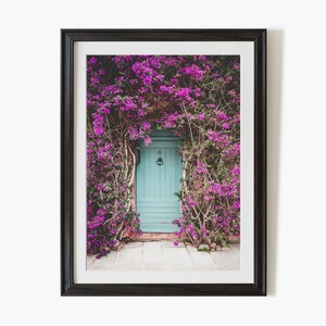 Printable Door Photo With Bougainvillea Pink and Aqua Digital - Etsy