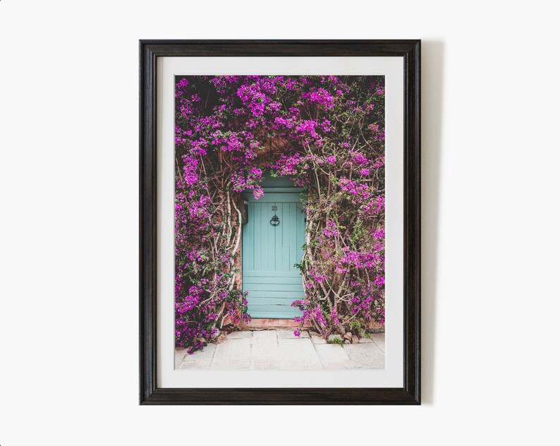 Printable Door Photo With Bougainvillea Pink and Aqua Digital - Etsy
