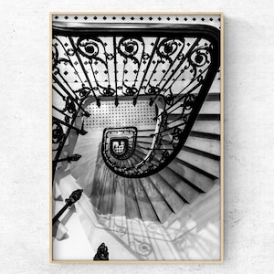 Download Printable photo staircase Paris black and white spiral vertical digital art print