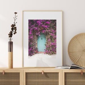 Printable Door Photo With Bougainvillea Pink and Aqua Digital - Etsy