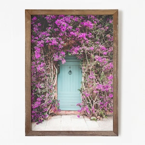 Printable Door Photo With Bougainvillea Pink and Aqua Digital - Etsy