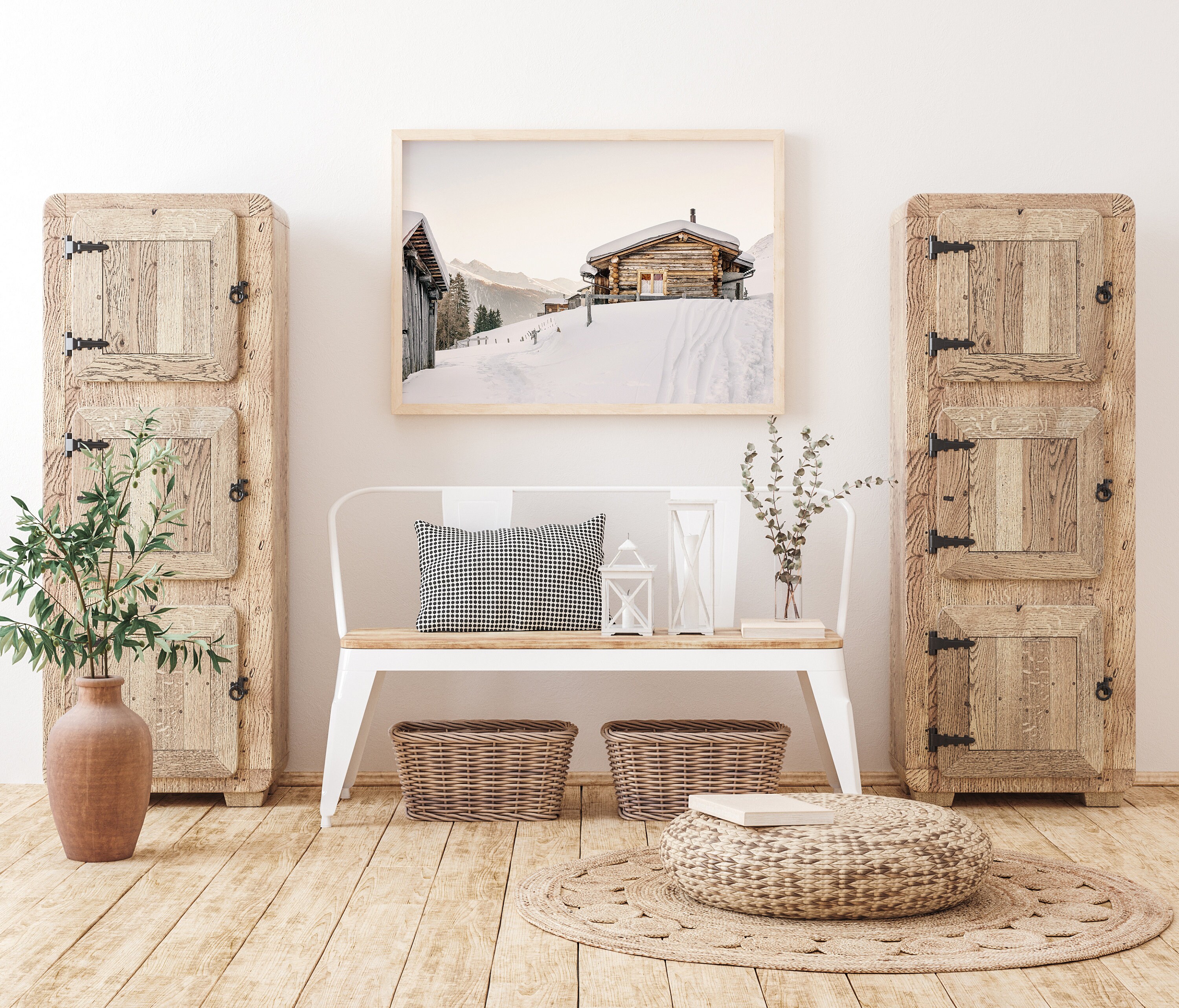 Log Cabin on a Snow Mountain Printable Winter Photo , Christmas Wall ...
