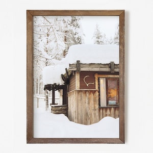 Winter Set of 6 Prints, White Reindeer, Snow Forest Photo, Log Cabin ...