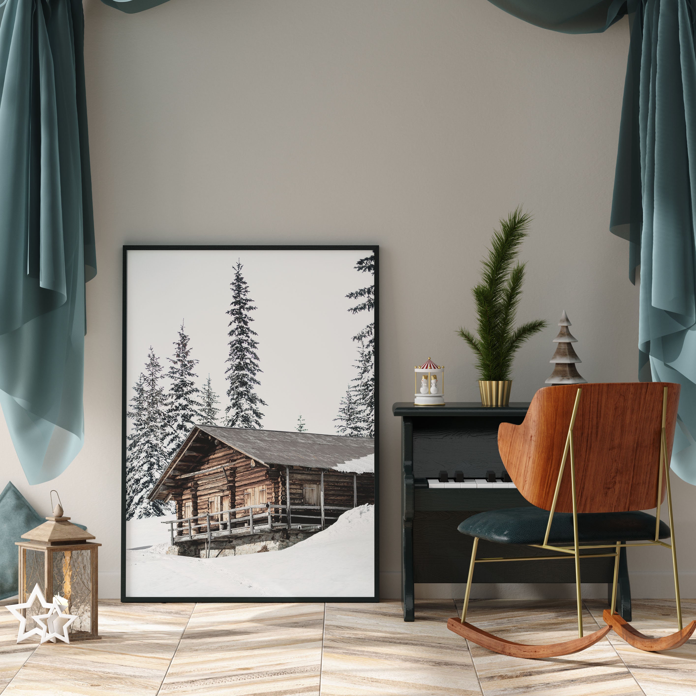 Printable Winter Log Cabin Photo Farmhouse Christmas Rustic | Etsy