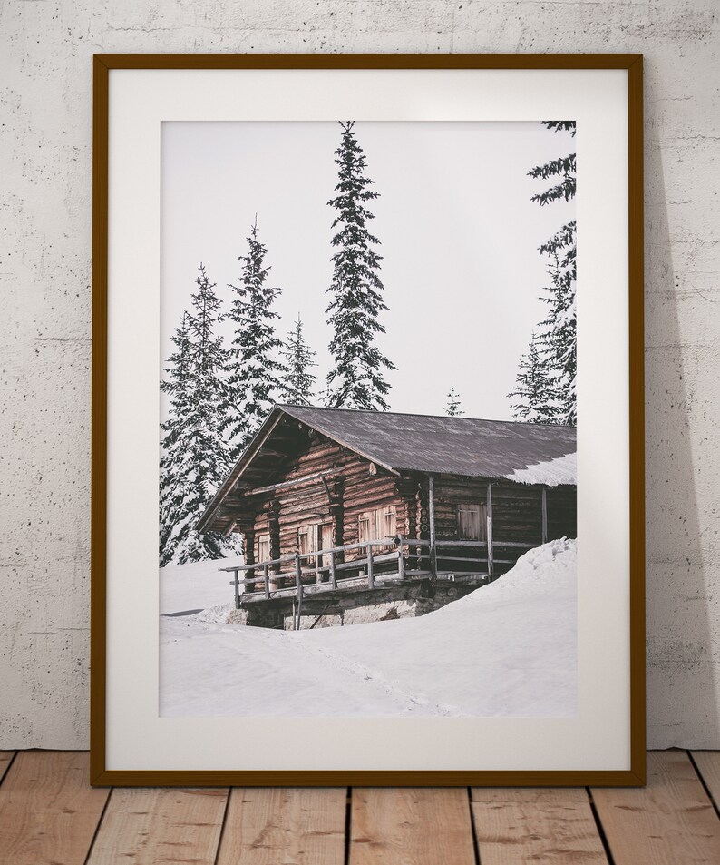 SET OF 6 Winter Forest Prints , Reindeer Photo, Log Cabin , Christmas ...