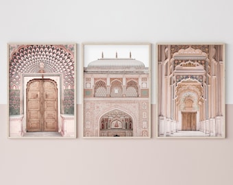 Set of 3 digital Jaipur prints, Indian wall art, Bohemian decor, Printable Boho wall art, Door print, Instant Download