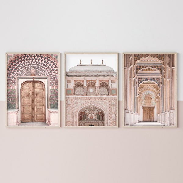 Set of 3 digital Jaipur prints, Indian wall art, Bohemian decor, Printable Boho wall art, Door print, Instant Download