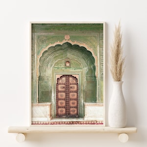 Digital print of a green Indian door, Jaipur door print, Bollywood decor, Printable Boho wall art, Udaipur Door photo, Instant Download