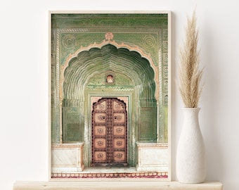 Digital print of a green Indian door, Jaipur door print, Bollywood decor, Printable Boho wall art, Udaipur Door photo, Instant Download