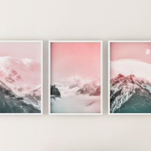 SET of 3 blush pink mountain outdoor nature photo art prints digital wall art printable download