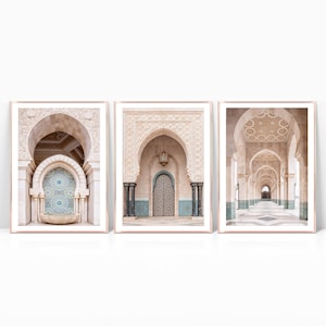 Set stampabile di 3 foto di porte marocchine, stampa d'arte digitale di moschea - poster di architettura islamica, arte murale araba neutra, download immediato