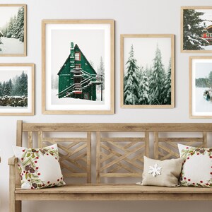 SET OF 6 Winter Forest Prints , Reindeer Photo, Chalet, Snow Christmas ...