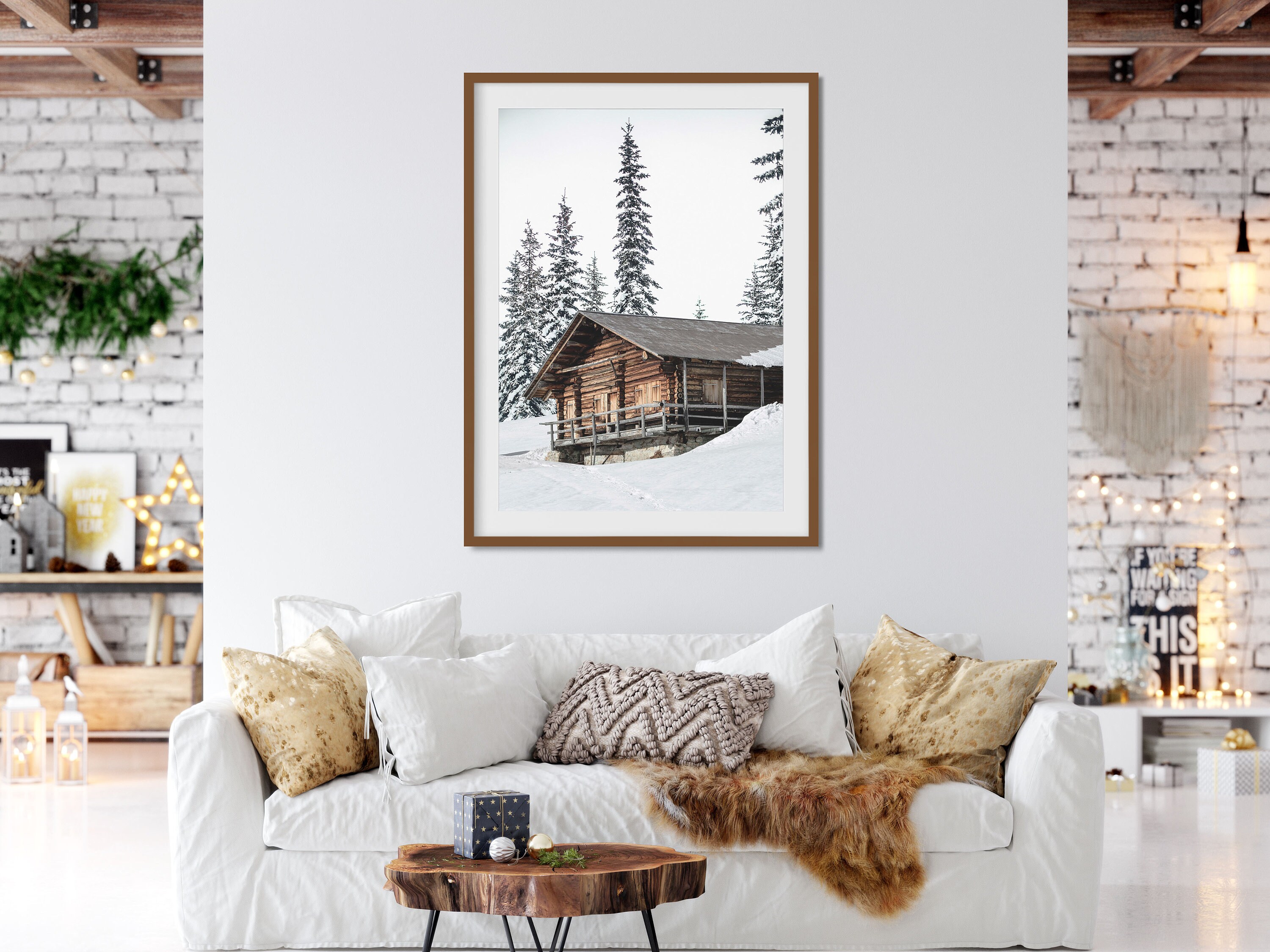 Printable Winter Log Cabin Photo Farmhouse Christmas Rustic | Etsy