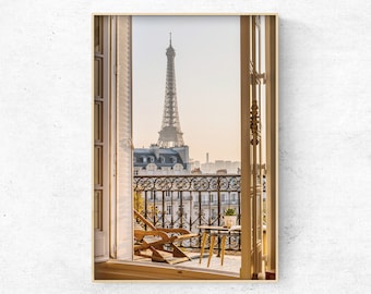 Download Printable photo PARIS stunning Eiffel Tower view from balcony at sunset, Digital Art Print