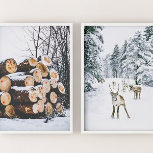 SET OF 6 Winter Forest Prints , Reindeer Photo, Chalet, Snow Christmas ...