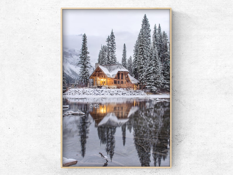 Printable Winter Log Cabin Photo, Snow Christmas Scandinavian Wall ...