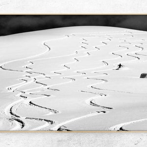 Minimalist Ski Print, Winter Snow  photo, black and white Chalet Decor Digital Art Print, Instant Download