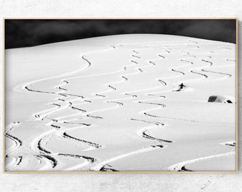 Minimalist Ski Print, Winter Snow  photo, black and white Chalet Decor Digital Art Print, Instant Download