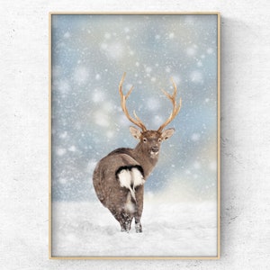 Download printable photo reindeer standing in the snow vertical digital print