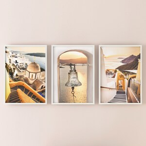 Set van 3 Santorini zonsondergang prints, boho digitale kunst print, Santorini kunst aan de muur, Instant Download
