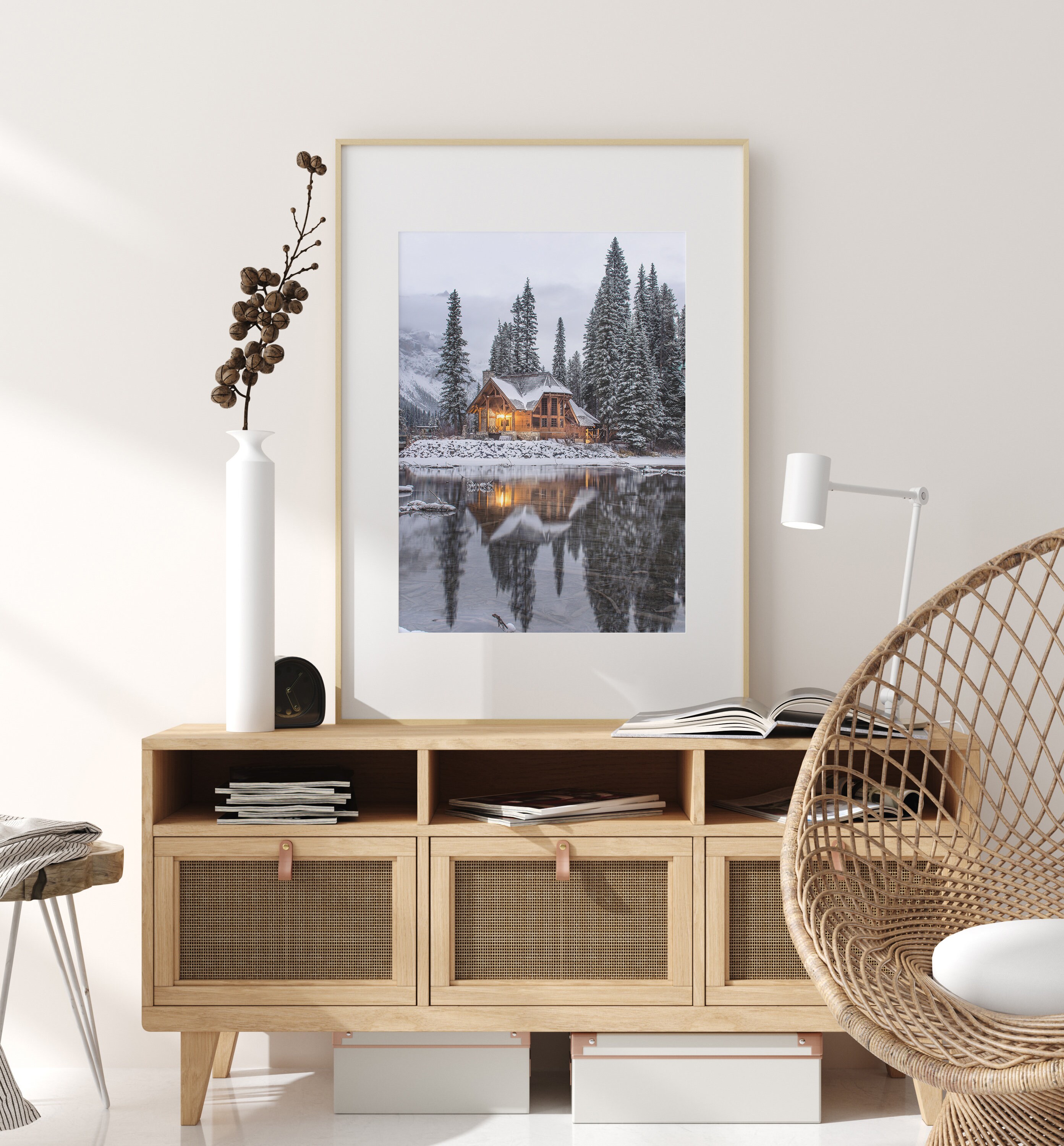 Printable Winter Log Cabin Photo, Snow Christmas Scandinavian Wall ...