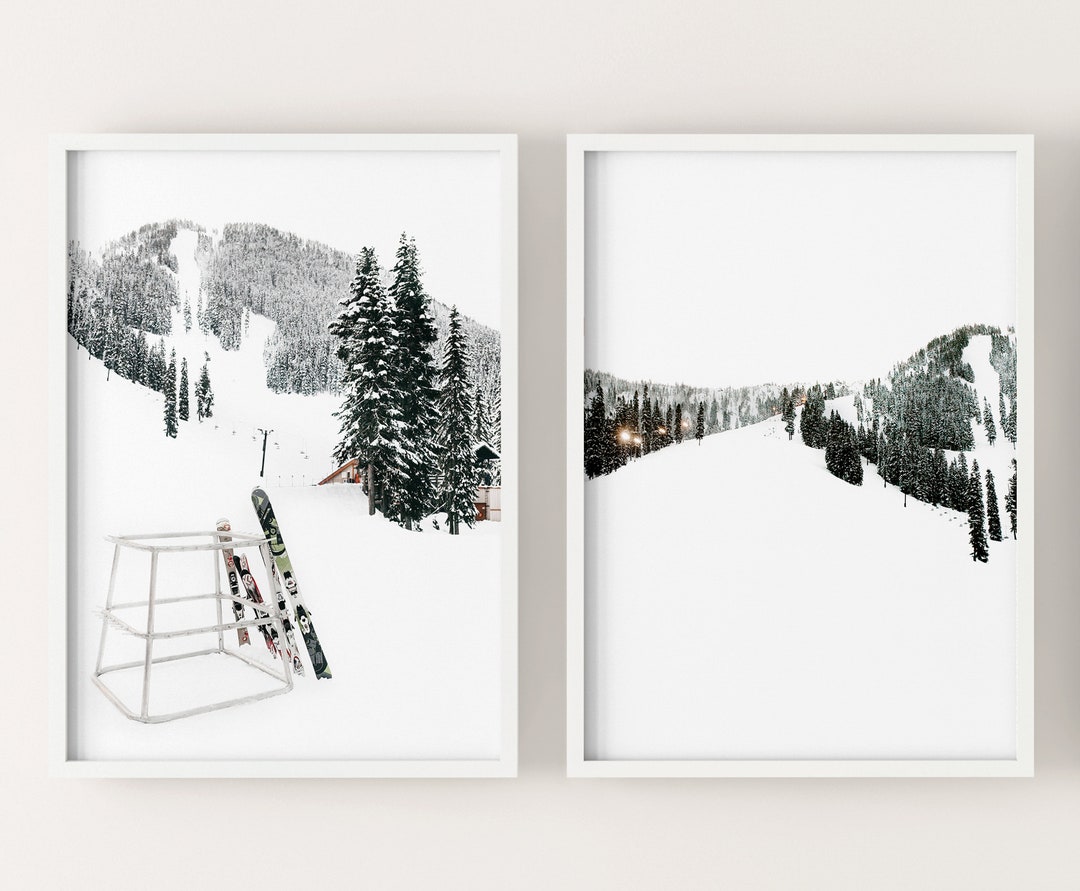 Set of 2 Ski Prints, Dreamy Winter Chalet Decor Digital Art Print, Snow ...