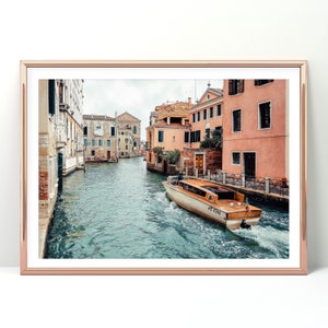 Printable photo of a Venetian Canal with a speed boat , Italy digital art print, Mediterranean photo, Venice print Instant Download