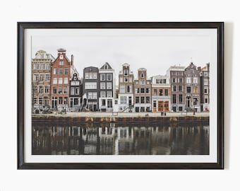 Printable photo of an Amsterdam gracht, neutral European architecture print, Dutch travel poster, digital download