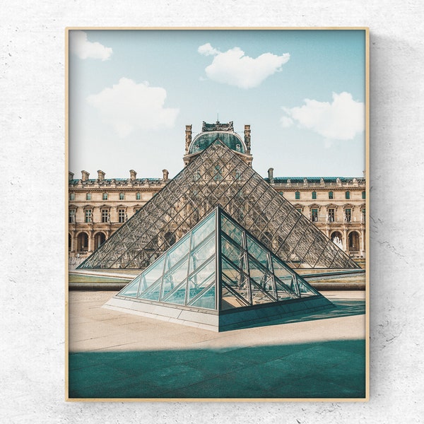 Téléchargez l'impression numérique d'art numérique bleu et beige du musée du Louvre Paris