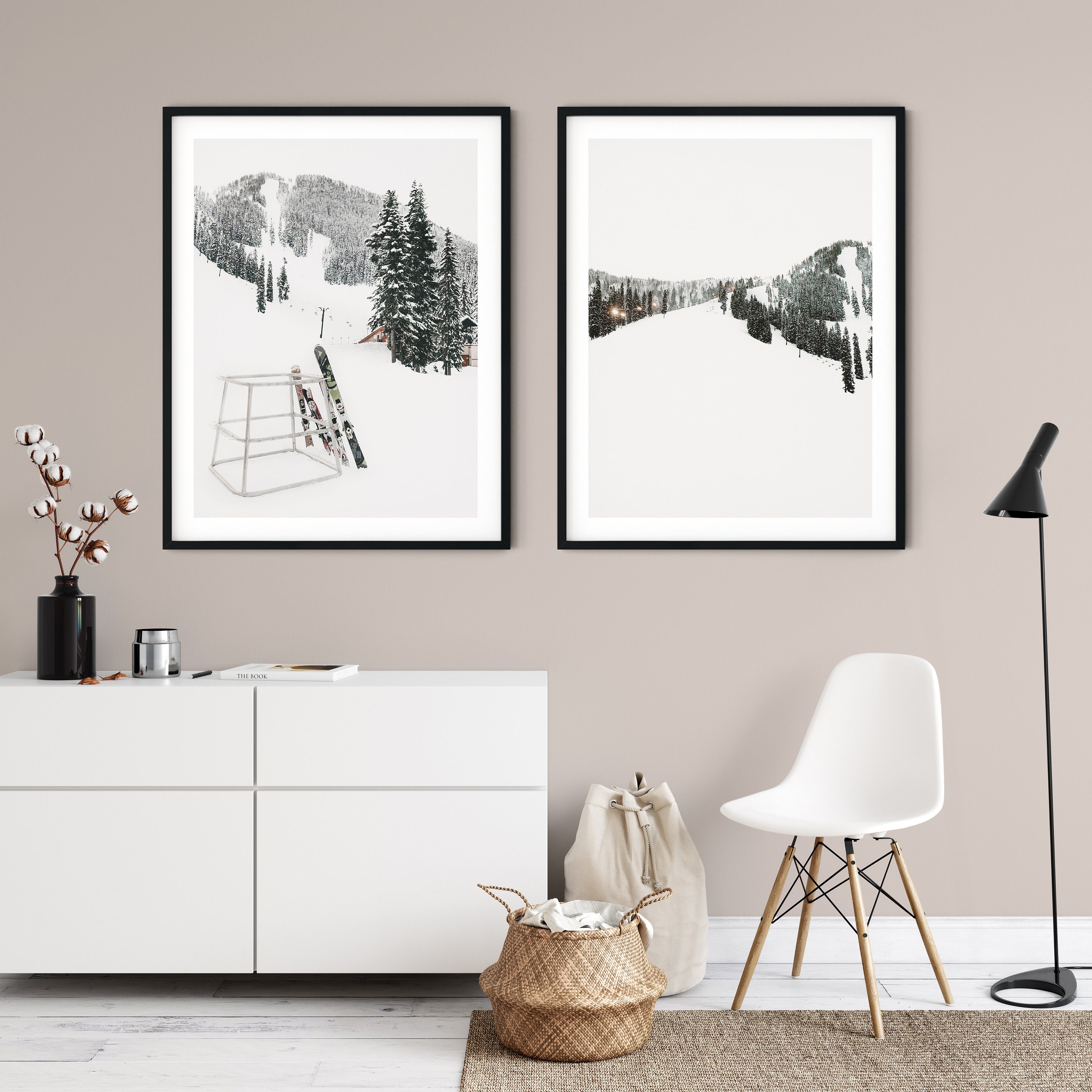 Set of 2 Ski Prints Dreamy Winter Chalet Decor Digital Art - Etsy