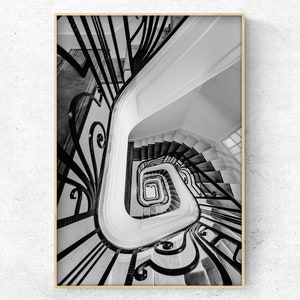 Download Printable photo black and white spiral staircase Paris vertical digital art print