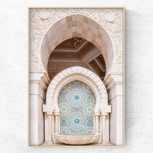 Printable Moroccan fountain photo, Marrakech door print, Islamic architecture poster, neutral Arabic wall art, beige aqua digital Download