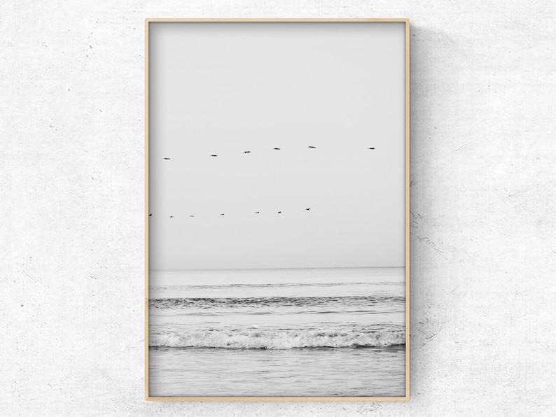 Set of 3 Coastal Prints, Printable Beach Wall Art, Black and White ...