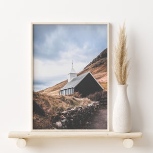 Printable Photo of a black church in Iceland, rural church Digital Print, Instant Download