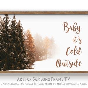 Samsung Frame TV art, winter forest photo, christmas Frame Tv, 4K digital art for TV display, instant download, baby it's cold outside